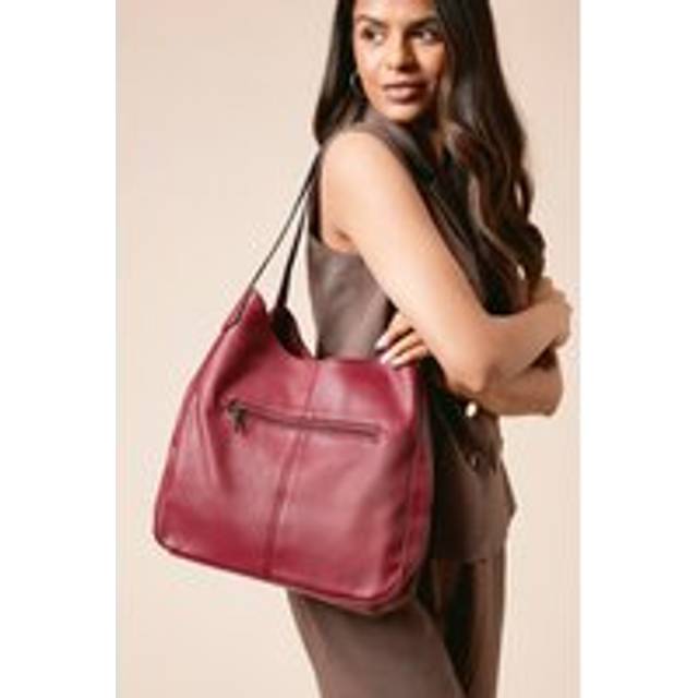 Womens Ren Faux Leather Slouch Shoulder Bag With Multi Internal Pockets - Red - One Size