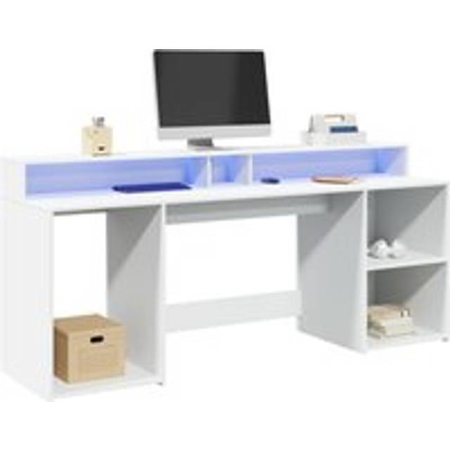 Desk with LED Lights White 200x55x91 cm Engineered Wood - One Size