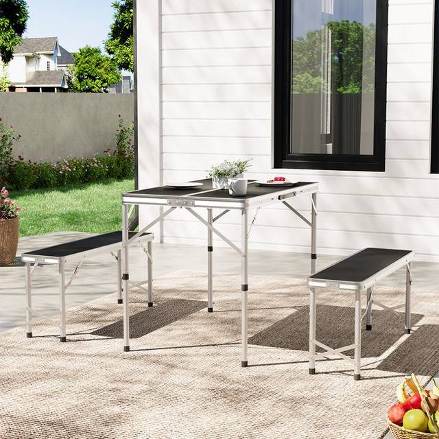 Aluminum Portable Folding Camping Table and Benches Set