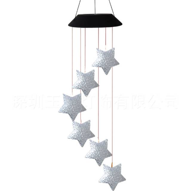 (Star) LED Colour Changing Hanging Wind Chimes Solar Powered Ball Lights Garden Outdoor
