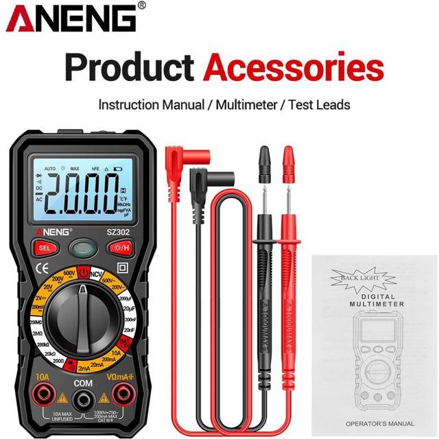 (black, without box) Aneng Sz302 Digital Multimeter Ac/dc Votage Current Automatic Tester Ncv Detector Resistance Ohm Ammeter Capacitance Meter