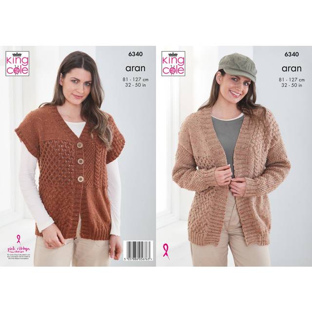 Cardigan and Waistcoat in King Cole Fashion Aran (6340)