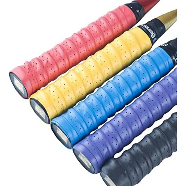 Senston 5 Pack PU Racquet Grip Tennis, Badminton, Squash Anti Slip Perforated Super Absorbent Overgrip Replacement Handle Grip Wrap Tape