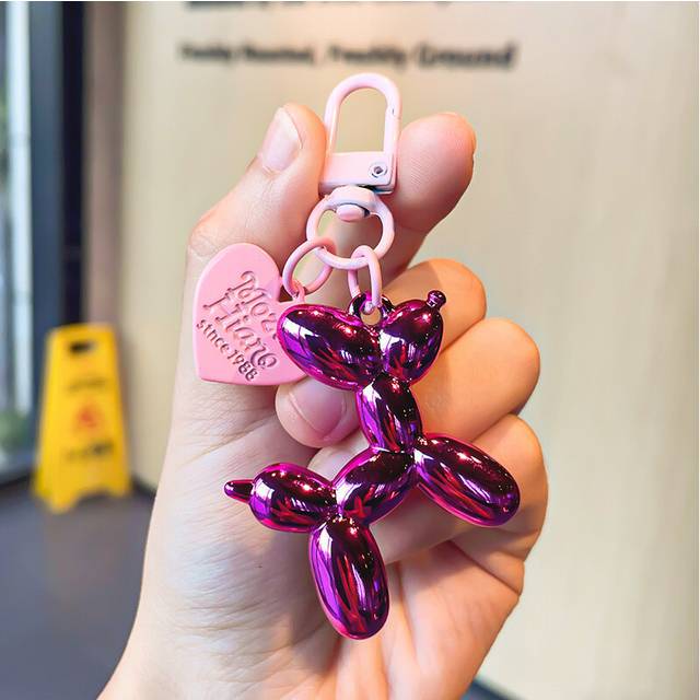 (Pink) Mini Heart Balloon Dog Keychain Colorful Acrylic Charm Perfect For Parties