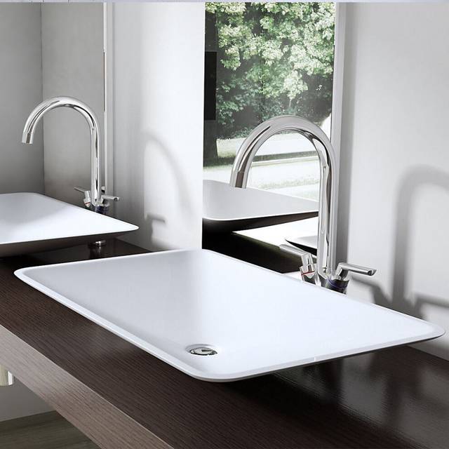 Durovin Bathrooms Luxurious Stone Resin Bathroom Basin - Thin Rim No Tap Hole - Countertop Sink Bathroom Vessel - Rectangular 600 x 380