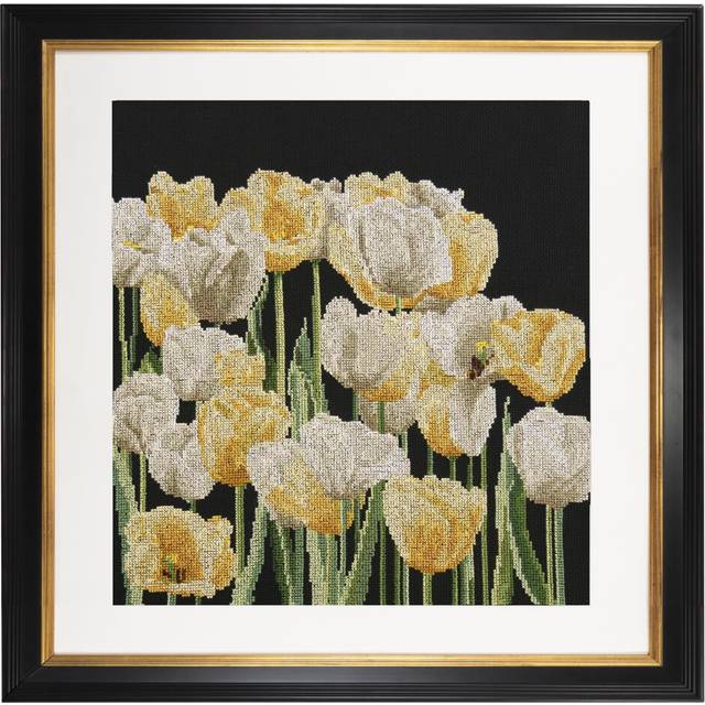 Thea Gouverneur - Counted Cross Stitch Kit - Tulips - Aida Black - 14 Count - Embroidery Kit for Adults - DMC Embroidery Threads and Other C