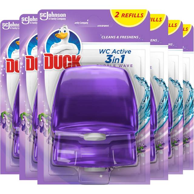 Duck Liquid Toilet Rim Block Twin Refills, 3-in-1 Toilet Bowl Cleaner, Purple Wave, Pack of 6 (Total of 12 x 55ml Refills)