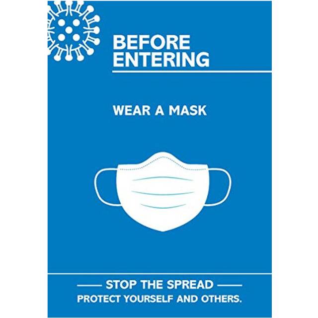 "Coronavirus Essential Poster - ""Before Entering Wear Mask"", A4, Blue and White"