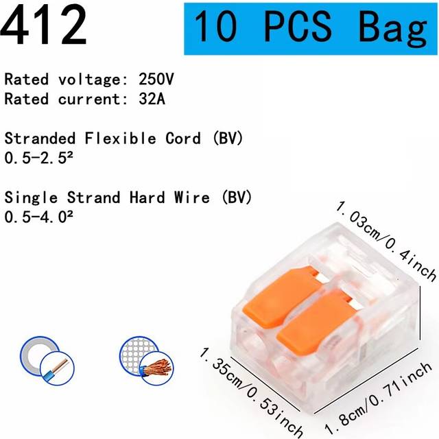 (10pcs-412-Bag) 10-75 Pcs Orange Universal Type Quick Plug-in Terminals,Electrical Equipment Connectors,Wire Connector Terminals,250V/32A