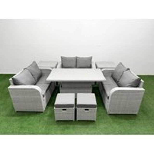 3 Loveseat Sofa With Lifting Table, 2 Side Table & 2 Stools | Wowcher - Grey