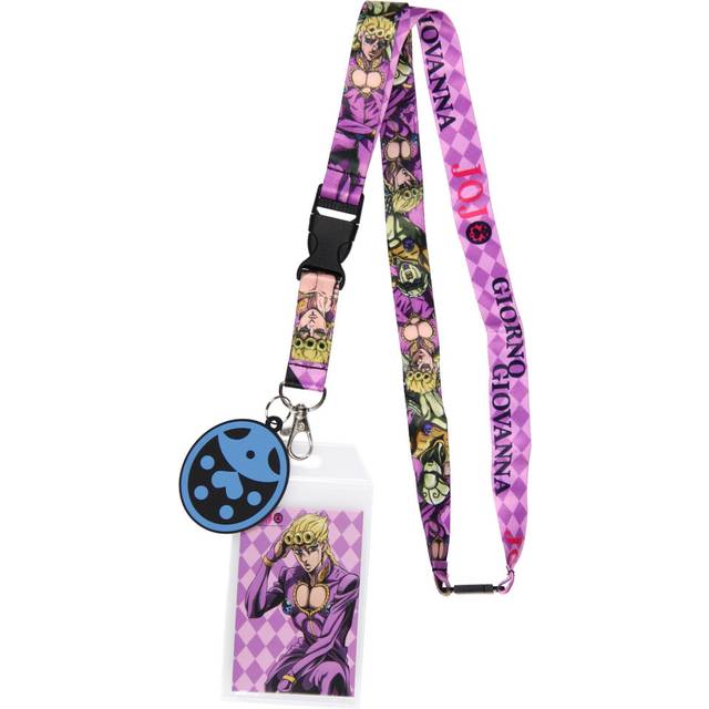 JoJo's Bizarre Adventure Lanyard Giorno Giovanna Reversible ID Lanyard Badge Holder with 2 Inch Rubber Scarab Pendant