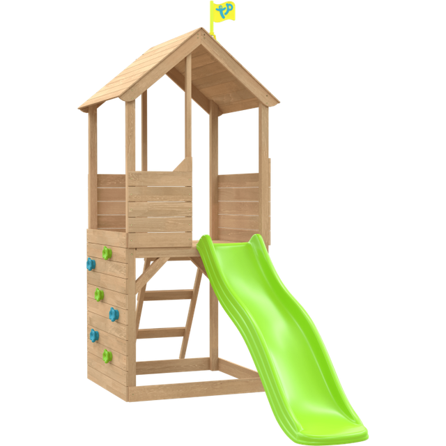 Treehouse Wooden Play Tower, with Wavy Slide & Climbing Wall - FSC certified