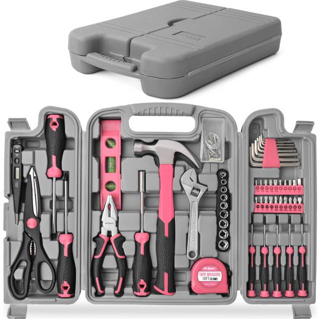 Hi-Spec 56pc Pink Home & Office DIY Tool Kit Set. Complete Household Tool Box with Essential Hand Tools Included for Basic Repairs, Maintenance & Home
