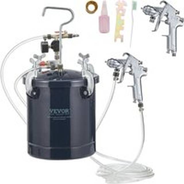 VEVOR Spray Paint Pressure Pot Tank, 10L/2.5gal Air Paint Pressure Pot, 1.5mm+4mm Two Nozzles Two Spray Paint Guns for Industry Home Decor Architecture Construction Automotive Painting, 60PSI Max