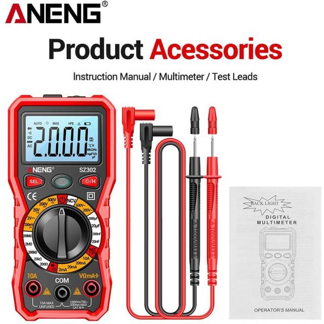(red, without box) Aneng Sz302 Digital Multimeter Ac/dc Votage Current Automatic Tester Ncv Detector Resistance Ohm Ammeter Capacitance Meter