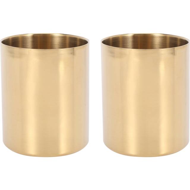 2-Piece Pencil Cup Holder Pen Pot Makeup Brushes Desk Stationery Organizer Stainless Steel (Gold)