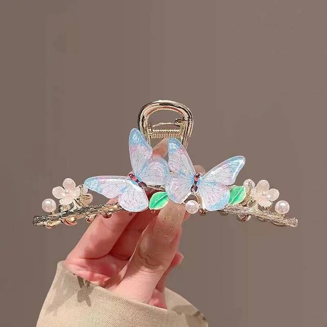 Large Butterfly Lily White Gold Green Flower Light Yellow Hair Claw Clips,Funny Large Hair Clips Big Metal Cartoon Leaf Colorful Jaw Clips