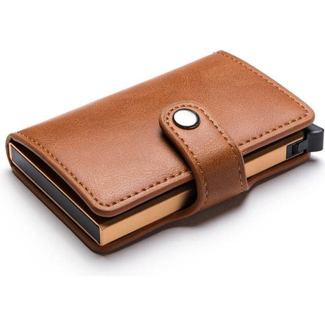 Casual Card Holder Metal  Aluminum Box Slim Men and Women ID Holder PU Leather Hasp Protector Smart Card Case