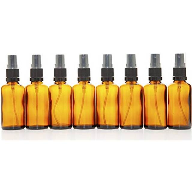 50ml AMBER Glass Bottles with Black ATOMISER Sprays - PACK of 8