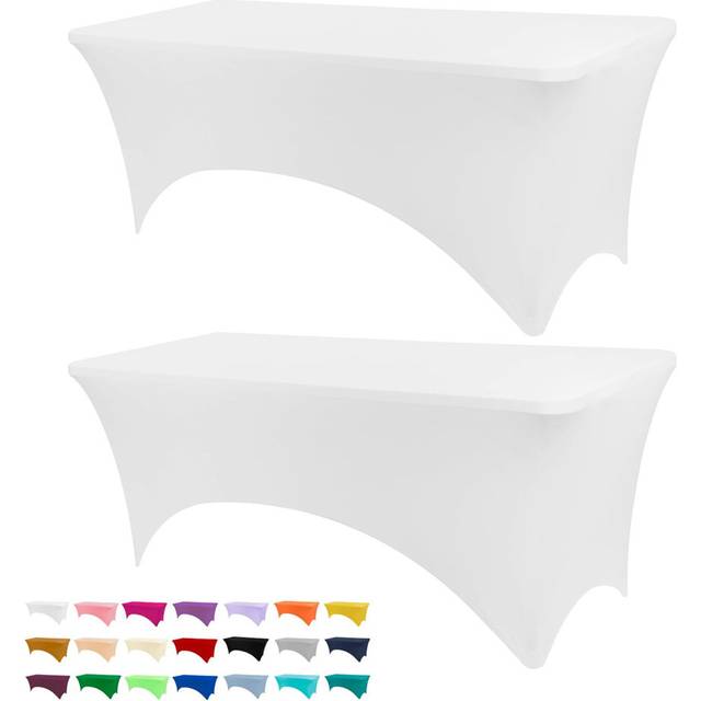 Ivory Spandex Table Cover 6FT, Washable Stretch Tablecloth for Weddings, Events, Banquets, Parties - White (30cm D X 183cm L)