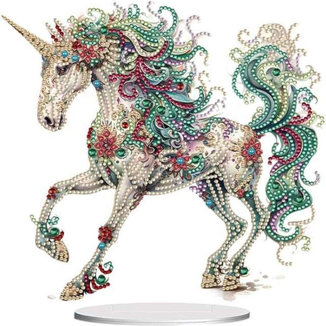 Pascarella 5D DIY Colourful Unicorn Diamond Painting Kit Tabletop Decoration - White (28cm H X 25cm W X 3cm D)