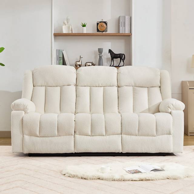 Berroa 3 Seat Recliner Sofa with Central Console - Cream (105cm H X 206cm W X 97cm D)