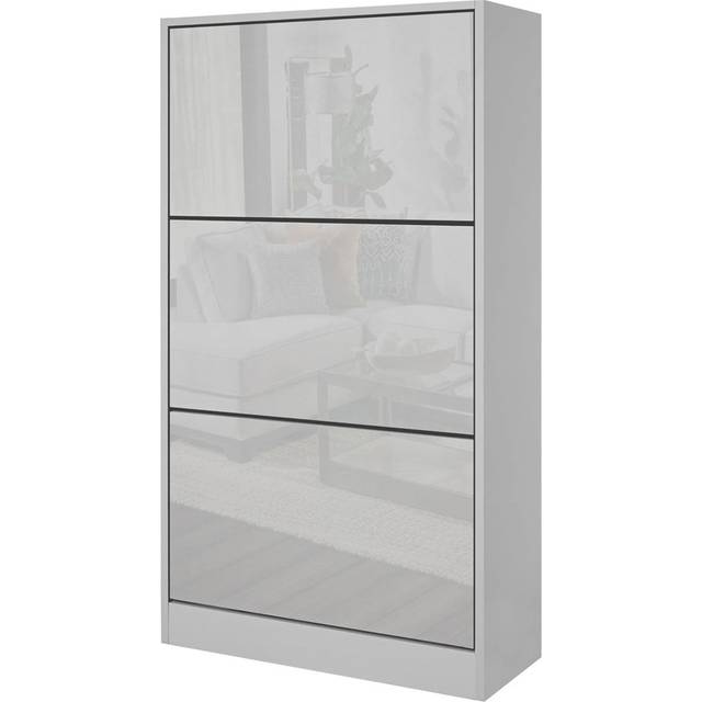 Wooden Shoe Storage Cabinet Organizer With 3 Drawer Shoe Rack ,3 Tier Storage Cabinet - Grey (18)