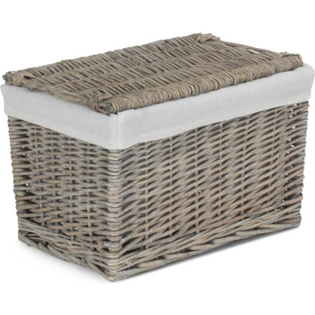 Wicker Storage Hamper Basket with Lining - Grey Wash (24cm H x 36cm W x 24cm D)