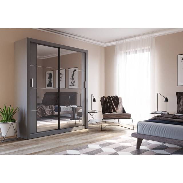 Make a Bold Statement with the Nastasja Bedroom Set in Sophisticated Black Matt - Grey (215cm H X 181cm W X 60cm D)