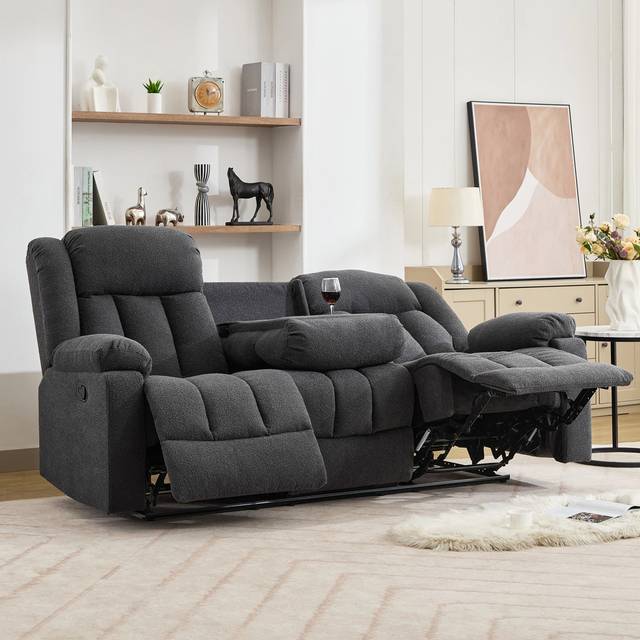 Berroa 3 Seat Recliner Sofa with Central Console - Dark Grey (105cm H X 206cm W X 97cm D)