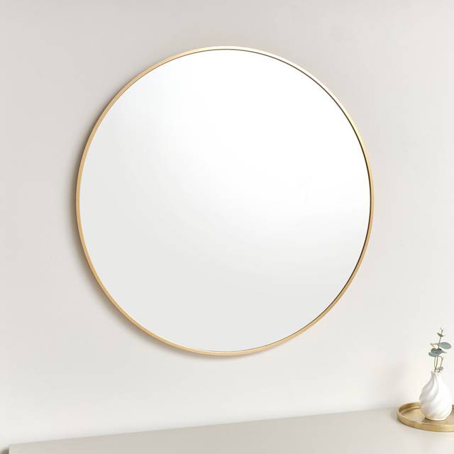 Large Round Gold Wall Mirror - 80Cm X 80Cm (80cm H X 80cm W X 3cm D)