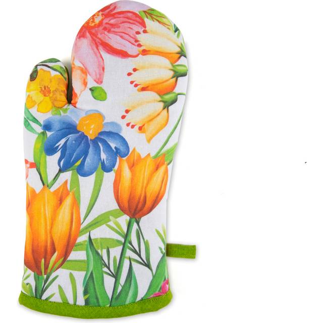 Excelsa Blooming Cotton Oven Glove(s) Only - Green;Orange (32cm L X 18cm W)