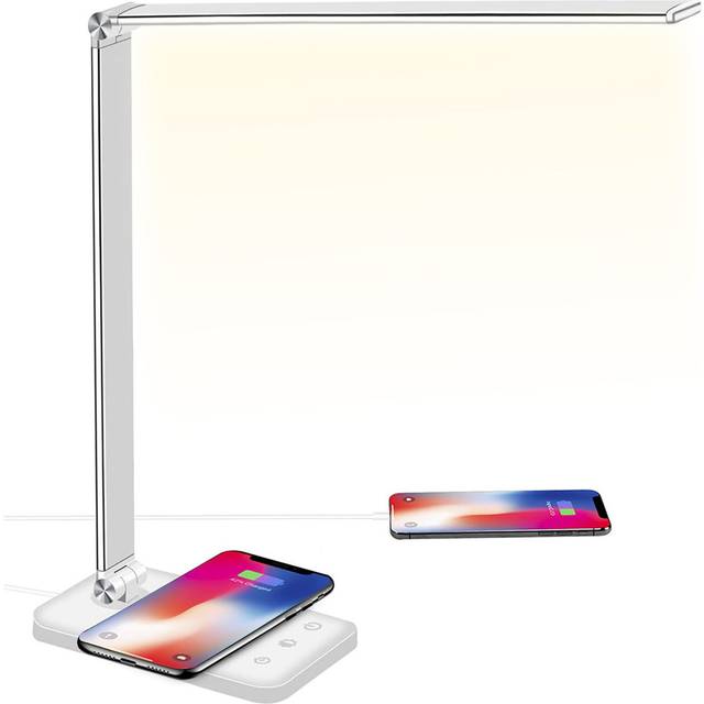 LED Desk Lamp With Wireless Charger, USB Charging Port, 10 Levels Of Brightness, 5 Lighting Colors, Dimmable Eye Protection Desk Lamp, Touch Control,