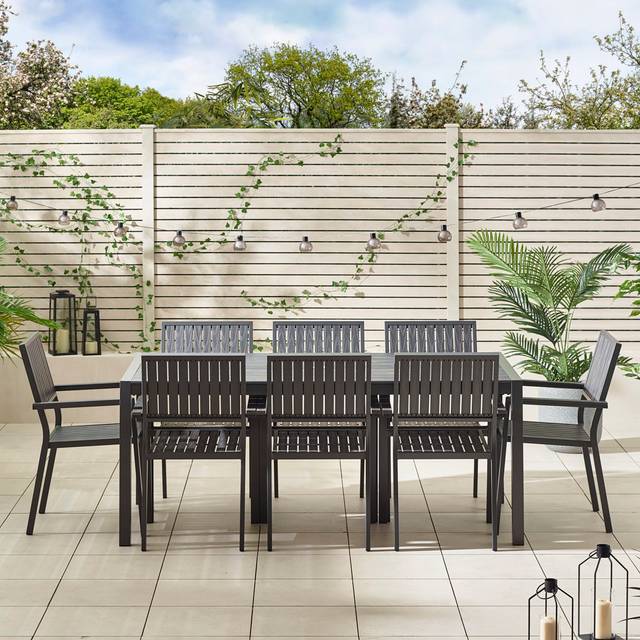 Arundell Outdoor 8 Seat Dining Table & Chairs Set for Modern Minimalist Garden Patio (Cover Included) - Grey (8)
