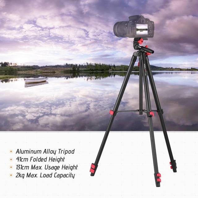 KINGJOY VT-832 Portable Photography Tripod Stand Aluminum Alloy 2kg Load Capacity 1/4 Inch Screw black