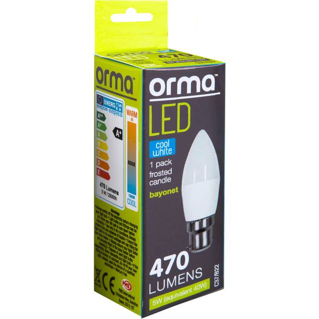 Cool white candle 5w bayonet base classic led frosted light bulb - orma