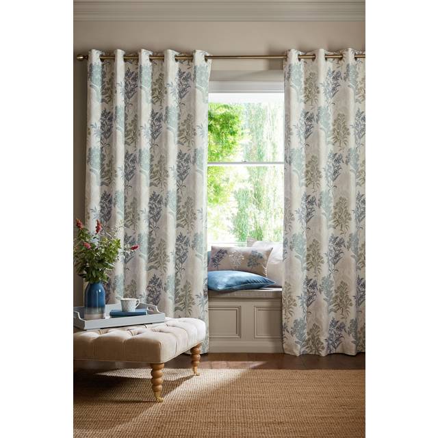Laura Ashley Tenby Ready Made Eyelet Blackout Curtains Seaspray - Blue