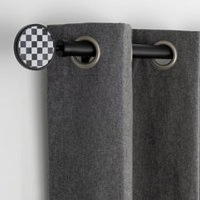 Checkerboard Extendable Metal Eyelet Curtain Pole - Black