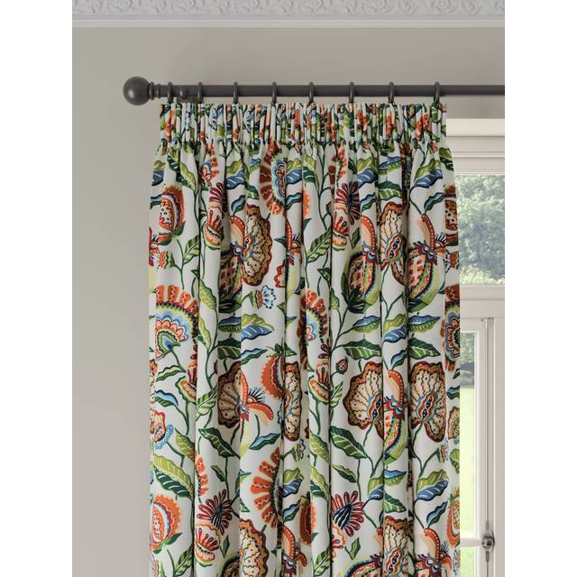 John Lewis Pomegranate Print Pair Lined Pencil Pleat Curtains, Multi