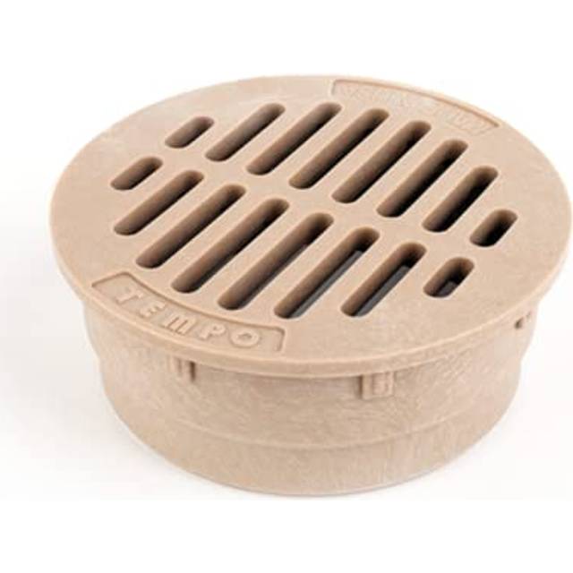 "Premium USA Made 4"""" Inch Tan Outdoor Round Flat Drain Grate Cover - F"