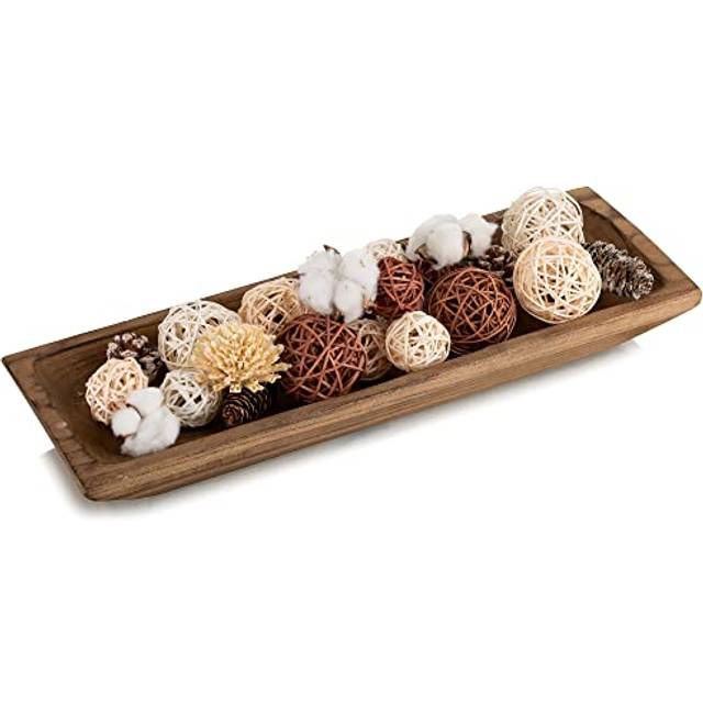 Hanobe Decorative Wood Dough Bowl: Large Long Wooden Centerpiece Table