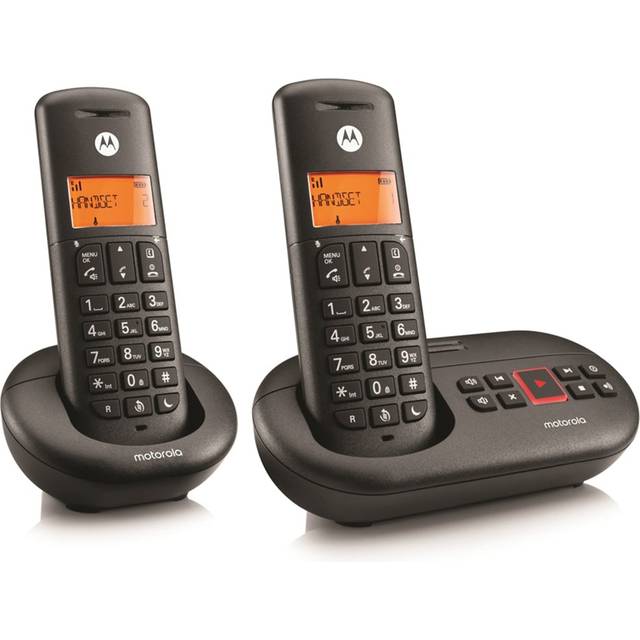 Motorola E212 Set of Two Twin Backlit Screen DECT Phones - Black, Black