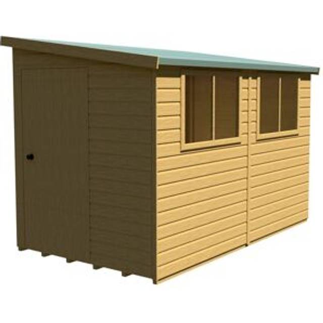 10x6 Shire Norfolk Professional Pent Shed - 10x6 Shire Norfolk Premium Pent Shed in Shiplap Tongue and Groove - Door on left of gable