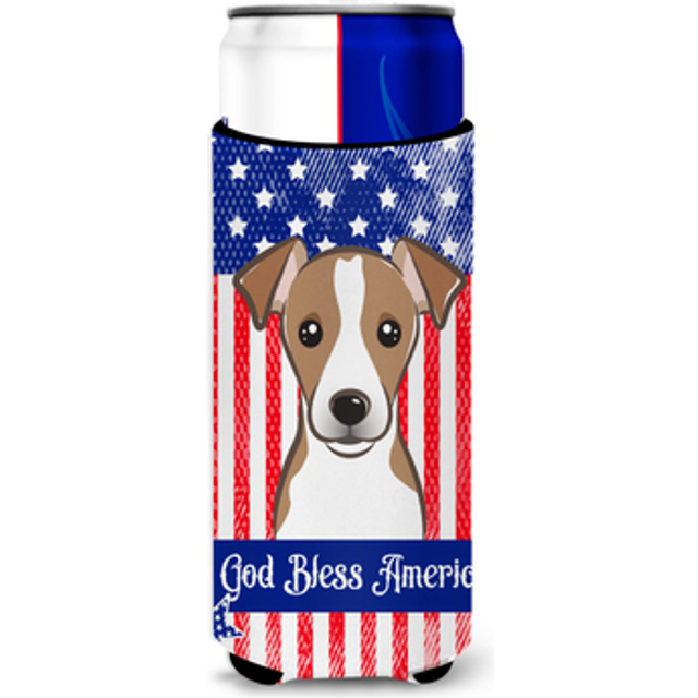 Caroline's Treasures BB2190MUK God Bless American Flag with Jack Russell Terrier Michelob Ultra Koozies for Slim Cans  Multicolor
