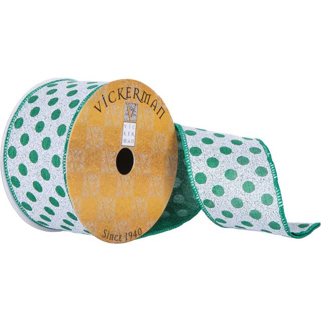 Vickerman Q201623 2.5 in. x 10 yards Dots Pattern Christmas Ribbon, Green