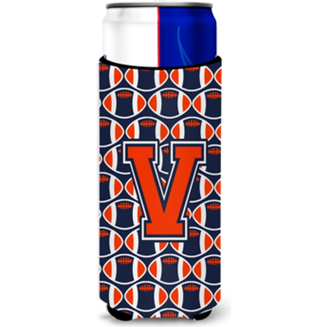 Letter V Football Orange  Blue and white Ultra Beverage Insulators for slim cans CJ1066-VMUK