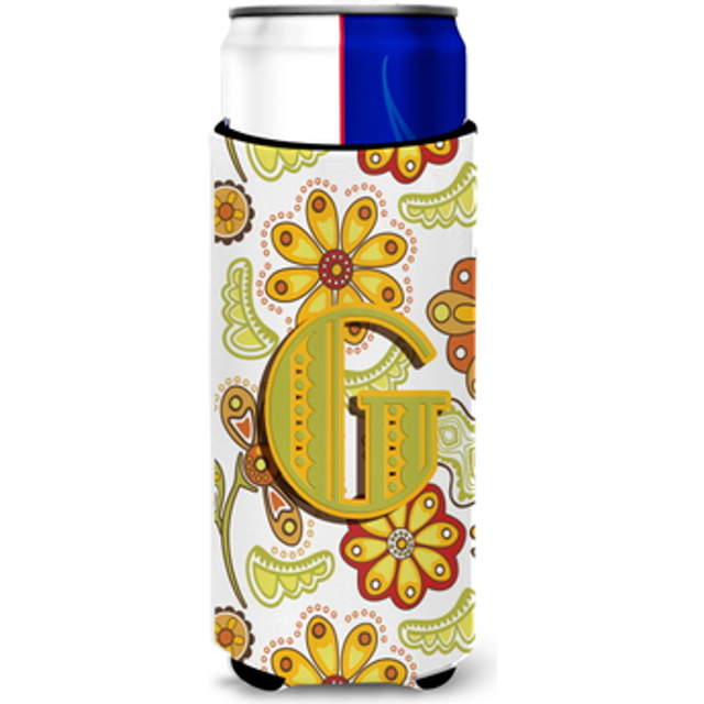 Letter G Floral Mustard and Green Ultra Beverage Insulators for slim cans CJ2003-GMUK