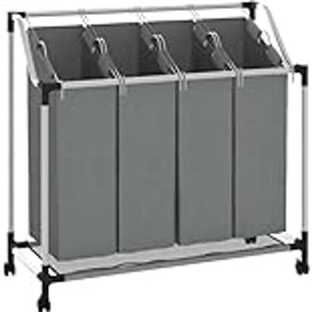 vidaXL Laundry Basket with Wheels 4 Compartments Grey