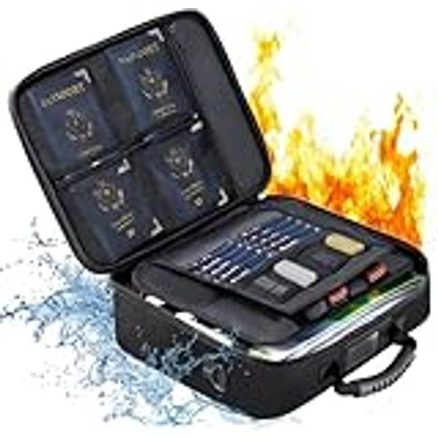 Golkcurx Fireproof Document Box  Multi-Layer Fireproof Important Document Organizer with Lock  File Storage CaseShoulder Strap  Waterproof Document Sa