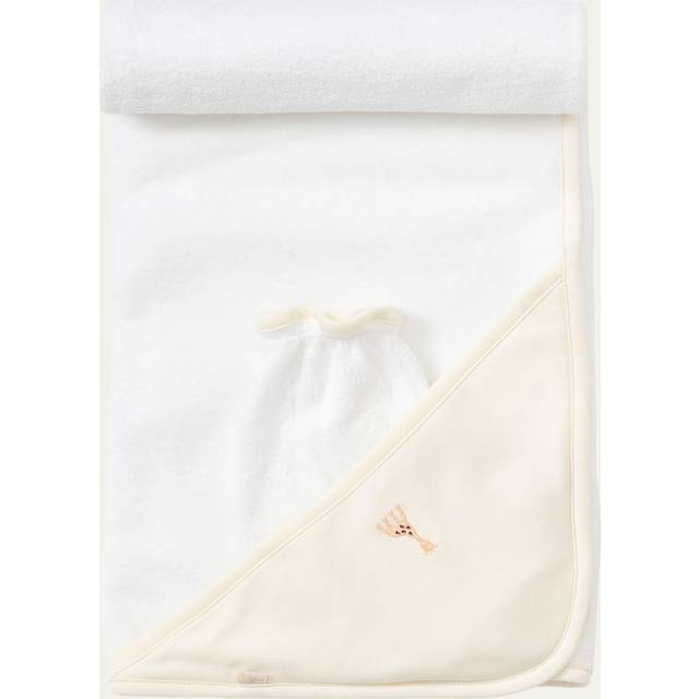 Kissy Kissy White & Beige Cotton Hooded Towel & Mitt Set